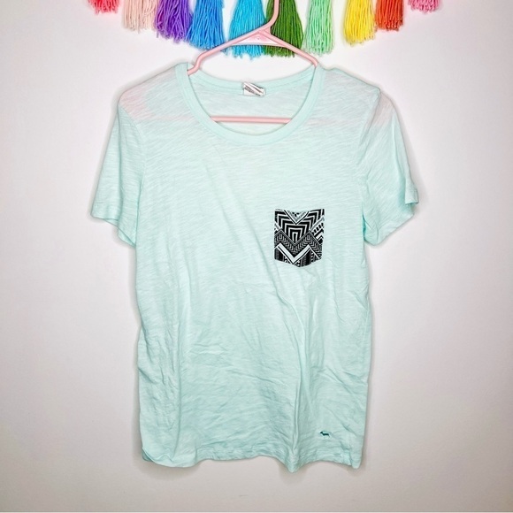 Pink Victoria’s Secret Pastel Mint Patterned Pocket Crewneck T-Shirt Size Small - Picture 12 of 12